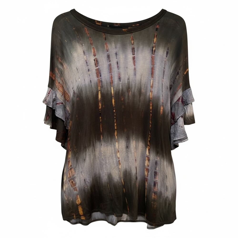 Heimish Gray Shirt Blouse Ruffled Sleeves Boho Indie Grunge Twee Tie-dyed Large